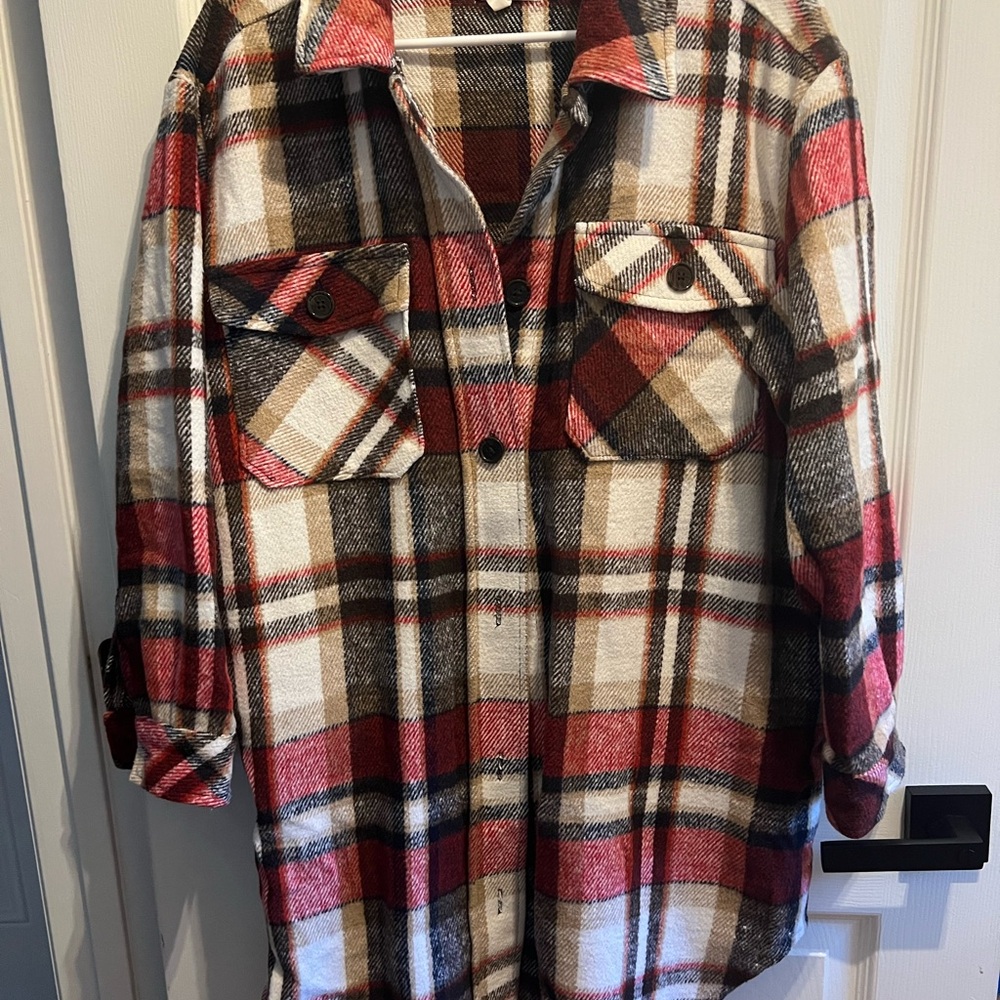 Maurices Plaid Utility Jacket - Red, Brown, Cream